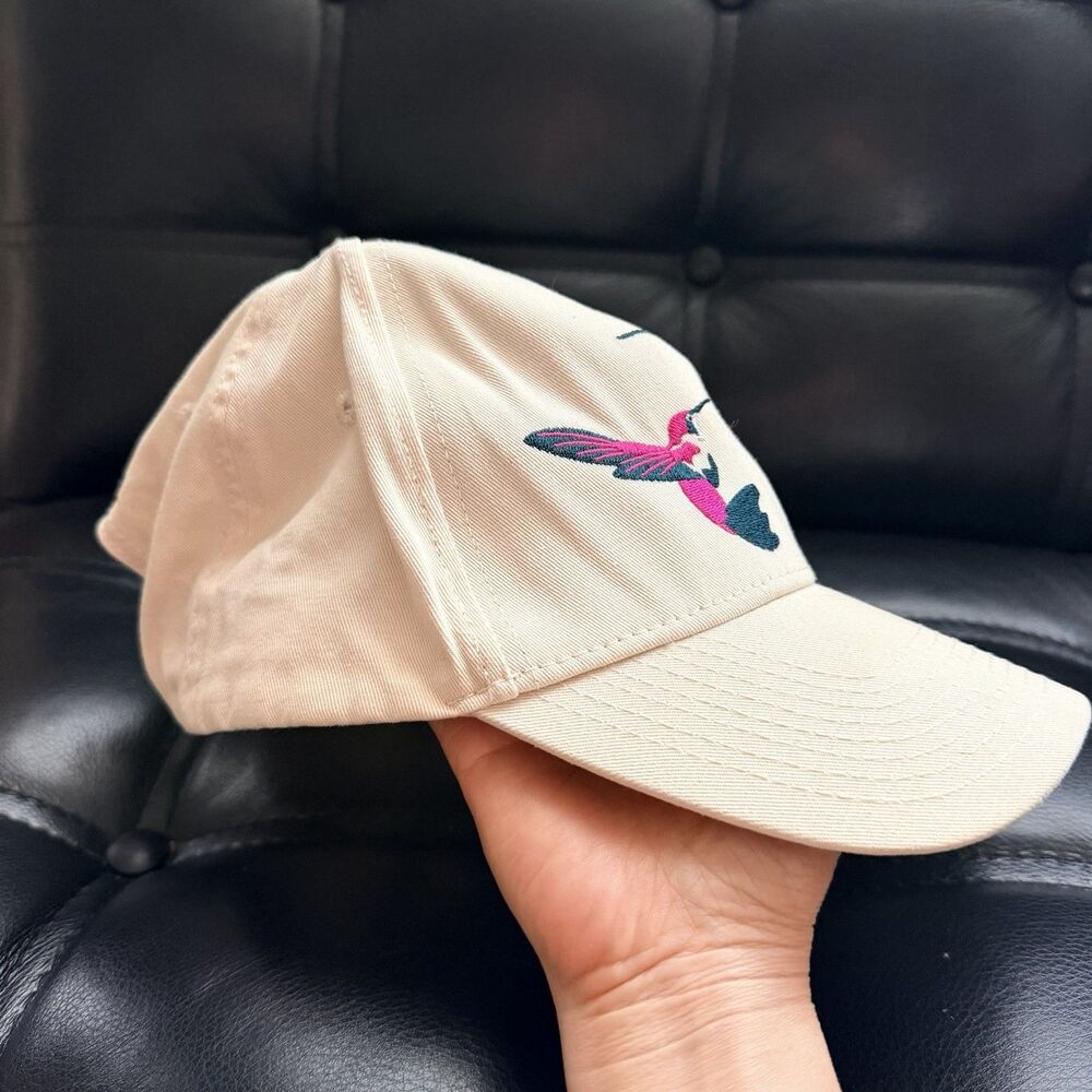 YoungLA Floral Hummingbird Embroidered Baseball Cap Beige Adjustable Cotton Hat - Picture 3 of 15